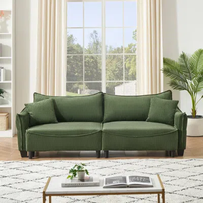 Streamdale Furniture Streamdale Green Corduroy Sofa Bed With Pillows For Living Room