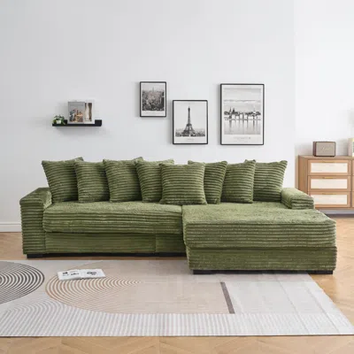 Streamdale Furniture Streamdale Green Flannelette Sofa W/ 8 Throw Pillows & Foot Design