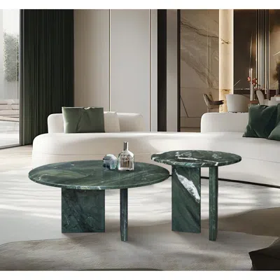 Streamdale Furniture Streamdale Green Marble Coffee Table Set - Natural Stone Living Room Tables