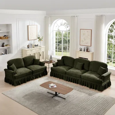 Streamdale Furniture Streamdale Green Modular Sofa Set With Flared Arms & Removable Skirts