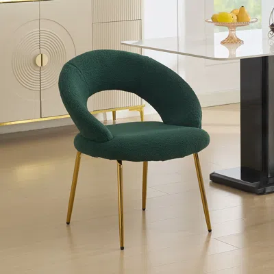Streamdale Furniture Streamdale Green Teddy Fabric Dining Chairs With Gold Legs
