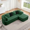 Streamdale Furniture Streamdale Green Teddy Fabric L-shaped Chaise Sofa - No Assembly, Fluffy Comfy Couch