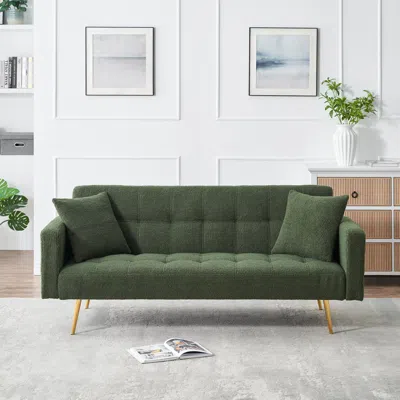 Streamdale Furniture Streamdale Green Teddy Fleece Sofa Bed With 2 Pillows