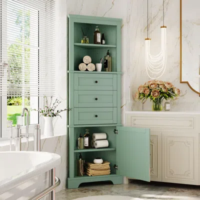 Streamdale Furniture Streamdale Green Triangle Corner Cabinet With Adjustable Shelves & Drawers