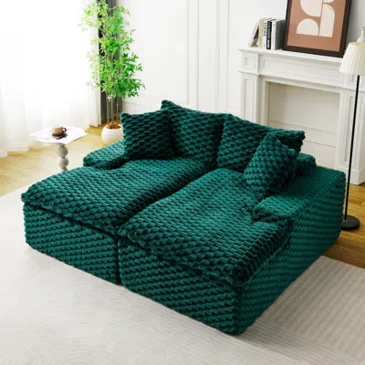 Streamdale Furniture Streamdale Green Turtle Velvet Double Chaise Lounge Sofa