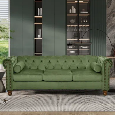 Streamdale Furniture Streamdale Green Velvet Chesterfield Sofa - 3 Seater