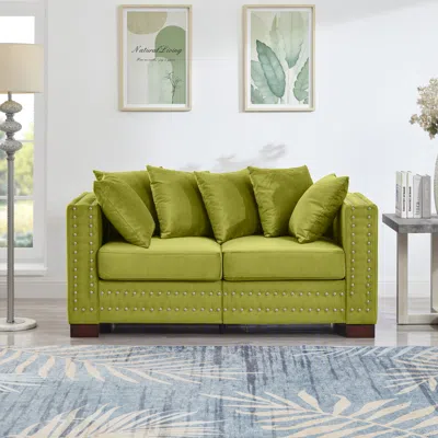 Streamdale Furniture Streamdale Green Velvet Loveseat Sofa Silver Nails Modern Design