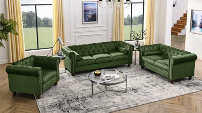 Streamdale Furniture Streamdale Green Velvet Tufted Sofa Settee