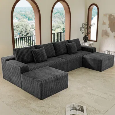 Streamdale Furniture Streamdale Grey 4pc Modular Corduroy Sectional Sofa - No Assembly Required