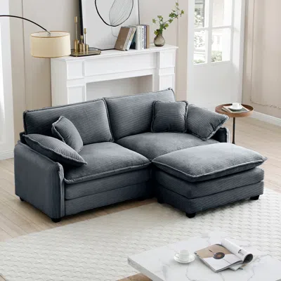 Streamdale Furniture Streamdale Grey Corduroy 2-seater Sofa With Ottoman