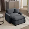 Streamdale Furniture Streamdale Grey Corduroy Deep Seat Chair With Footstool & Pillow