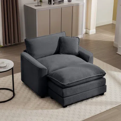 Streamdale Furniture Streamdale Grey Corduroy Deep Seat Chair With Footstool & Pillow
