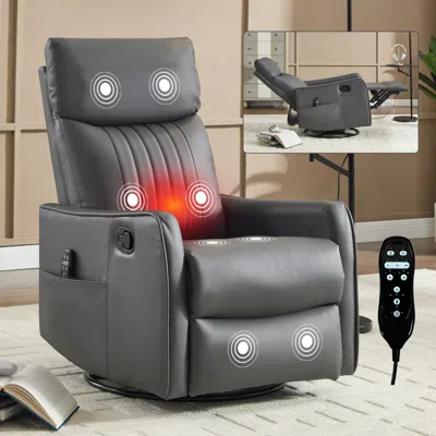 Streamdale Furniture Streamdale Grey Faux Leather Massage Recliner Rocker Swivel Chair In Gray
