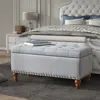 Streamdale Furniture Streamdale Grey Linen Ottoman Storage Bench With Rivet Trim