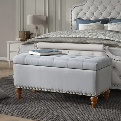 Streamdale Furniture Streamdale Grey Linen Ottoman Storage Bench With Rivet Trim