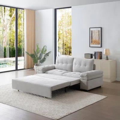 Streamdale Furniture Streamdale Grey Linen Sleeper Sofa Bed With Pull Out Chaise