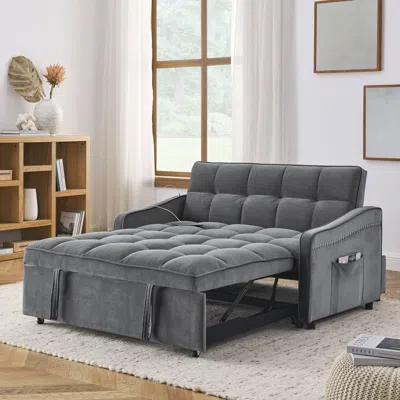Streamdale Furniture Streamdale Grey Loveseat Sofa Bed With Pull-out In Gray