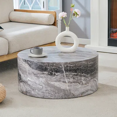 Streamdale Furniture Streamdale Grey Marble Coffee Table - 27.5" Diameter
