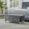 Streamdale Furniture Streamdale Grey Tufted Storage Ottoman Bench With Crystal Buttons
