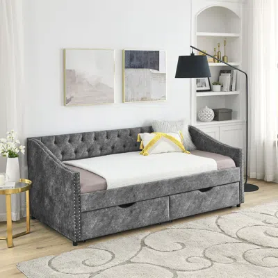Streamdale Furniture Streamdale Grey Upholstered Twin Daybed With Drawers & Tufted Sofa
