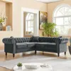 Streamdale Furniture Streamdale Grey Velvet Chesterfield L-shaped Sofa With Pillows