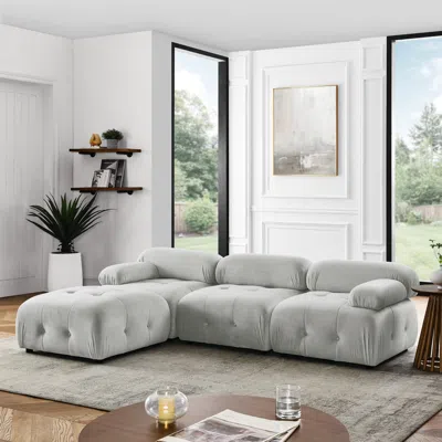 Streamdale Furniture Streamdale Grey Velvet L-shaped Sectional Sofa With Ottoman In Gray