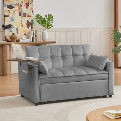 Streamdale Furniture Streamdale Grey Velvet Loveseat Sofa Bed