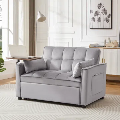 Streamdale Furniture Streamdale Grey Velvet Loveseat Sofa Bed In Gray