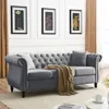 Streamdale Furniture Streamdale Grey Velvet Tufted 3-seater Sofa With Pillows
