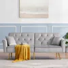 Streamdale Furniture Streamdale Grey Velvet Tufted Sofa Couch With 2 Pillows And Nailhead Trim