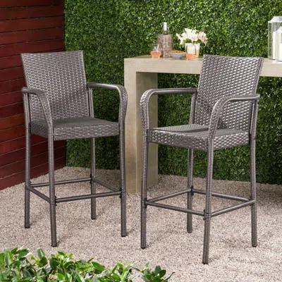 Streamdale Furniture Streamdale Grey Wicker Outdoor Barstools (set Of 2) Modern Style