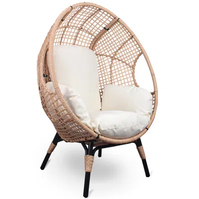 Streamdale Furniture Streamdale Grid Wicker Egg Chair Beige Cushion