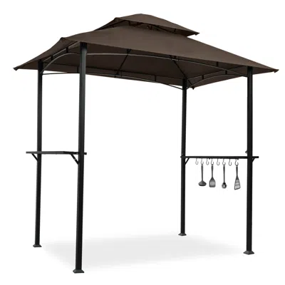 Streamdale Furniture Streamdale Grill Gazebo 8x5 Ft, Double Tier Canopy, Steel Frame - Brown