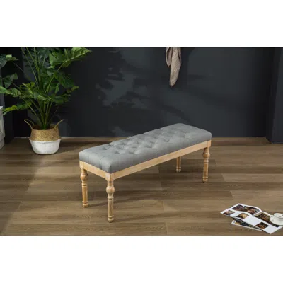 Streamdale Furniture Streamdale Habit Solid Wood Button Tufted Dining Bench, Grey
