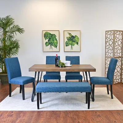 Streamdale Furniture Streamdale Hairpin Dining Set: Table, 4 Chairs, Bench (3 Colors)