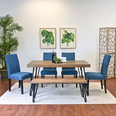 Streamdale Furniture Streamdale Hairpin Dining Set: Table, 4 Chairs, Bench (3 Colors)