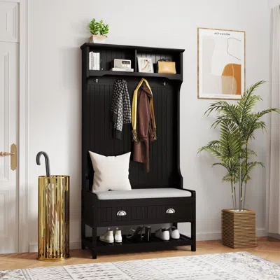 Streamdale Furniture Streamdale Hall Tree With Storage, Bench, & Coat Rack (black)