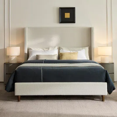 Streamdale Furniture Streamdale Harper Tall Upholstered Bed - Queen - Cream White Boucle