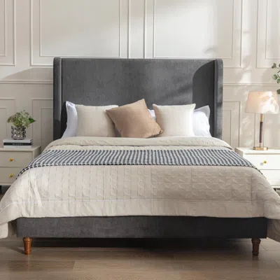 Streamdale Furniture Streamdale Harper Upholstered Bed With 54" Headboard In Dark Gray Velvet