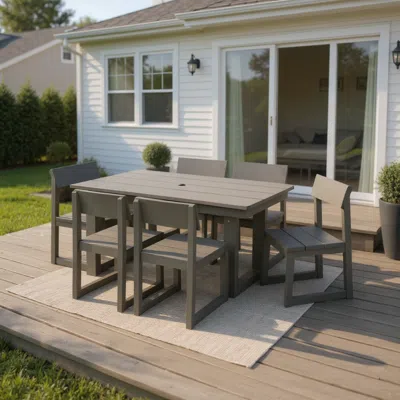 Streamdale Furniture Streamdale Hdpe 7-piece Outdoor Dining Set - Weather-resistant Patio Table & 6 Chairs (gray) In Brown