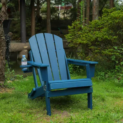 Streamdale Furniture Streamdale Hdpe Folding Adirondack Chair With Dual Cup Holder - Navy Blue