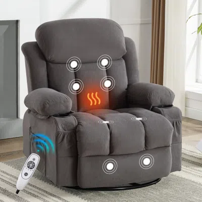 Streamdale Furniture Streamdale Heated Grey Swinging Recliner Massage Sofa With Usb & Cup Holders