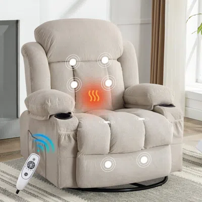Streamdale Furniture Streamdale Heated Massage Recliner Sofa With Usb & Cup Holders (beige)