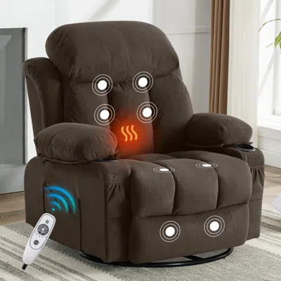 Streamdale Furniture Streamdale Heated Massage Recliner Sofa With Usb & Cup Holders (brown)