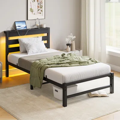 Streamdale Furniture Streamdale Heavy-duty Platform Bed Frame With Headboard & Led