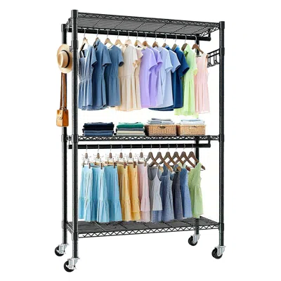 Streamdale Furniture Streamdale Heavy Duty Rolling Clothes Rack With Shelves & Hooks