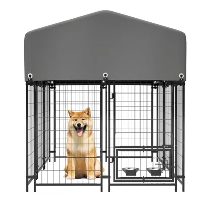 Streamdale Furniture Streamdale Heavy Duty Welded Wire Dog Kennel With Waterproof Roof 4.23'x5.82'x4.83' In Gray