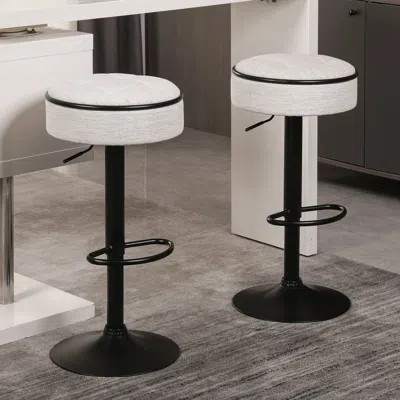 Streamdale Furniture Streamdale Height Adjustable Bar Stool Set Of 2 Armless Off-white Linen