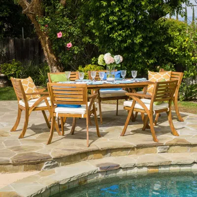 Streamdale Furniture Streamdale Hermosa 7 Piece Wood Dining Set With Cushions