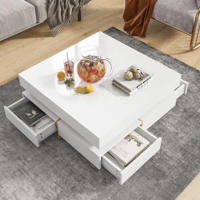 Streamdale Furniture Streamdale High Gloss Coffee Table With 4 Drawers In White